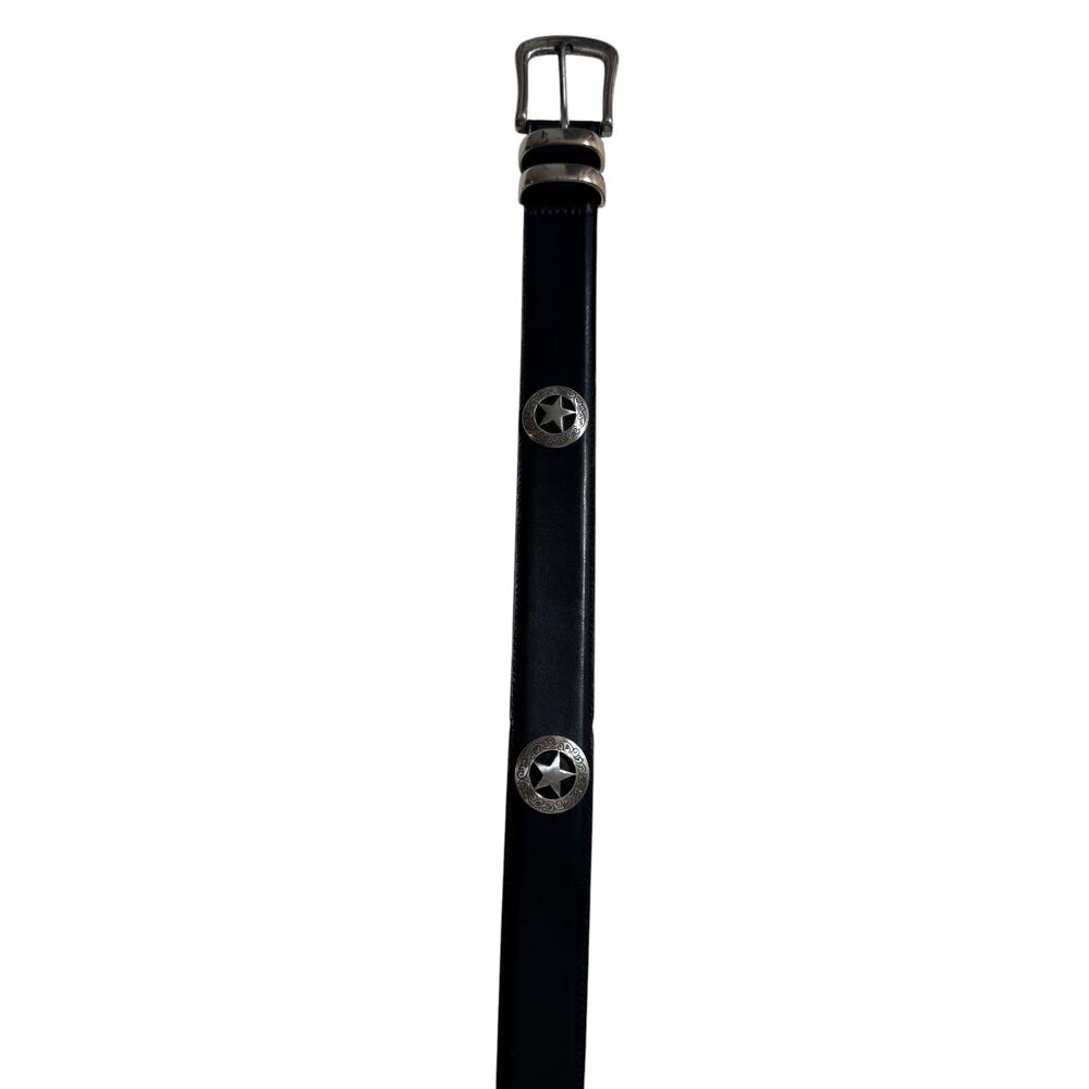 Belt by Sherman Belt Unisex Black Italian Leather Silver Star Conchos Studded - Picture 4 of 6